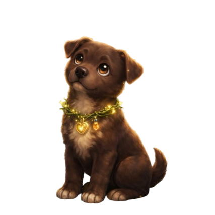 Teddy, the StudyPups AI companion — a brown puppy with a glowing heart collar